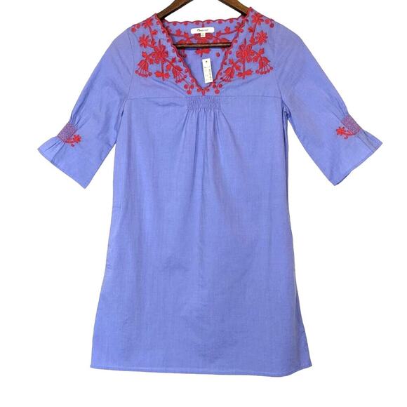NWT Madewell Embroidered Breeze Cotton Dress Lightweight Resort Boho Blue XXS - Picture 2 of 13